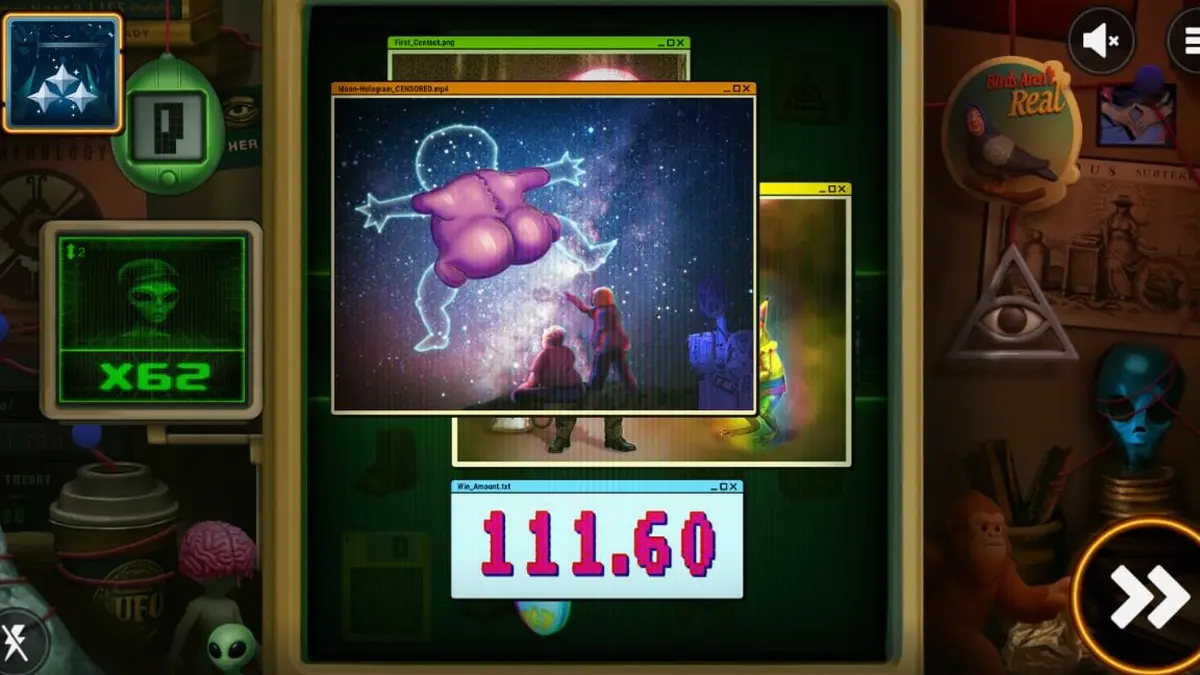 Tampilan layar permainan slot Truth dengan tema bunker konspirasi retro